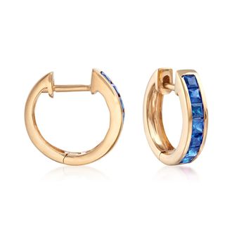 Ross-Simons Square-Cut Sapphire Huggie Hoop Earrings in 14kt Yellow Gold