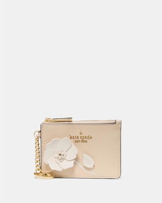 Kate Spade New York Womens Floral Key Ring Card Holder - Beige Leather - One Size