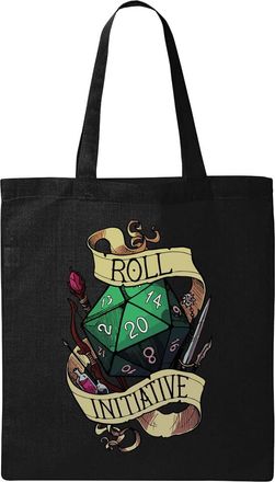 Generic Roll The Initiative D20 Natural Ecological Cotton Tote Bag Black