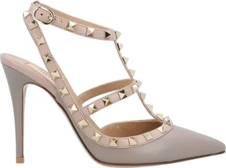 Valentino Schoenen, Dames, Grijs, 40 EU, Leer, Rockstud Pointed Toe Caged Pump