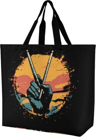 Generic Hand Holding Drum Sticks Large Reusable Shopping Bag Lightweight Foldable Tote Bags Washable Shoulder Handbag