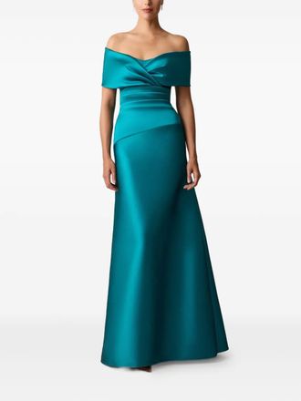 Teri Jon off-shoulder evening dress - women - Fabric - 10 - Blue