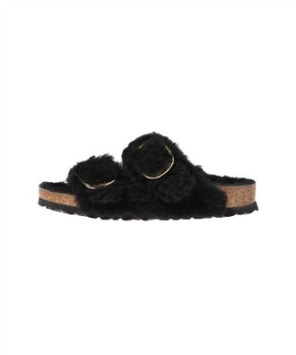 Birkenstock Womens Arizona Big Buckle Teddy Rivet Slipper In Black/gold