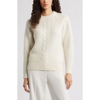Nordstrom Cable Crewneck Alpaca Blend Sweater in Ivory Tofu at Nordstrom Rack, Size Xx-Small