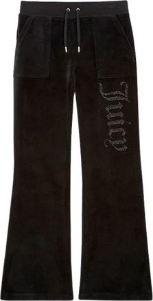 Juicy Couture Zwarte Velvet Layla Broek met Strass - Dames - Wijde Broeken - Zwart - XL - Broeken