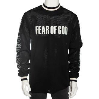 Fear of God Black Synthetic Logo Print Long Sleeved Mesh-Jersey T-Shirt
