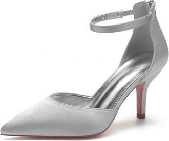 Generic Bridal Shoes Womens Wedding Dress Shoes Stiletto High Heel Satin Prom Pump Bridal Pumps Party Dress Pump 8Cm,Silver,10 UK