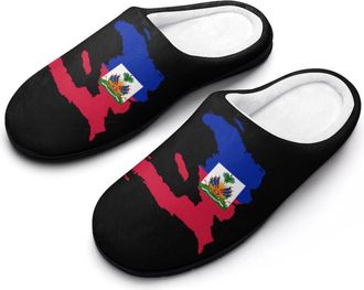 Generic Flag Map of Haitians Mens House Slippers Memory Foam Washable Cotton Slip on Home Shoes
