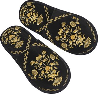 Generic Fluffy Fluffy Slipper Sunflower In Gold And Black Cotton Slipper Comfortable Hotel Slippers for Family Hotels Indoor M