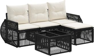vidaXL Conjunto De Sof&aacute;s De Jard&iacute;n 5 Uds. Negro Y Blanco Crema Vidaxl