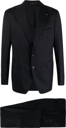 Tagliatore logo-plaque virgin-wool single breasted blazer - men - Virgin Wool/Cupro - 50 - Blue