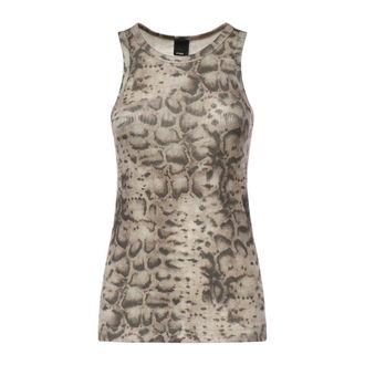Pinko Sleeveless Tops, female, Beige, Size: S Belfiore Canotta Costina Stamp