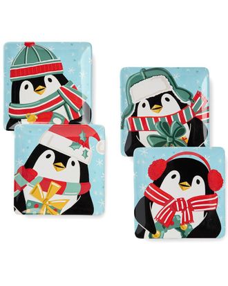 Certified International Christmas Whimsy Penguin Set Of 4 Dessert Plates