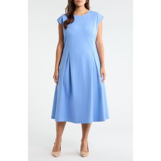 Nordstrom Dart Detail Ponte Midi Dress in Blue Cornflower at Nordstrom, Size 3X