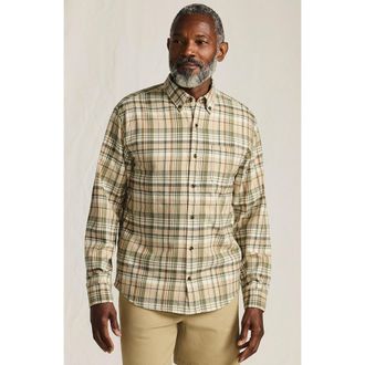 Lands End Flagship Flannel Shirt in Desert Tan/forest Moss Plaid at Nordstrom, Size Small