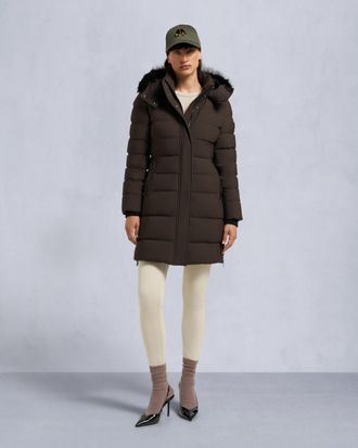 Moose Knuckles Womens Nyluxe Watershed Shearling Trim Parka