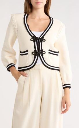 L'agence Kaito Contrast Crop Cardigan in Ivory/Black at Nordstrom Rack, Size Xx-Small