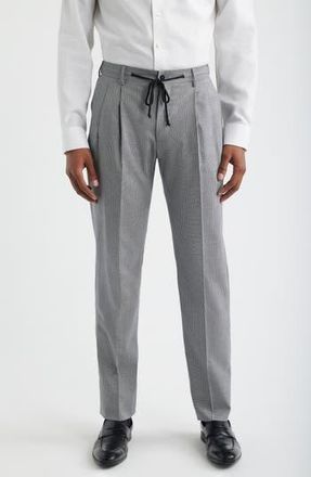 Zanella Nova Grey Glen Check Pleated Wool & Cotton Drawstring Dress Pants in Navy at Nordstrom Rack, Size 35
