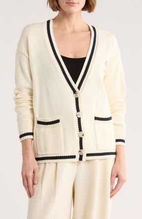 Bobeau Varsity Cotton Cardigan in Cream/Navy at Nordstrom Rack, Size X-Small