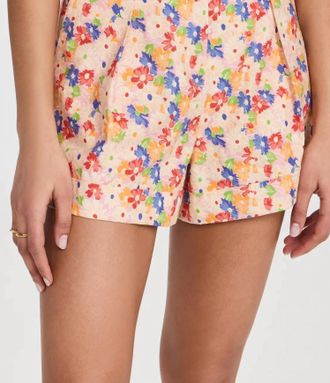 Something Navy Floral Pleated Shorts In Cream Multi