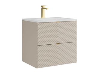 Vente-Unique Mueble de ba&ntilde;o suspendido con lavabo encastrado y grifo - Beige - 60 cm - DORIONI