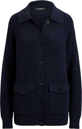 Ralph Lauren Wolmix Ribgebreide Cardigan met Kraag - Dames - Vesten - Blauw - XS - Wol - Truien & Vesten