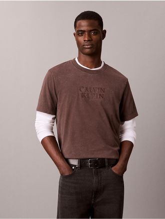 Calvin Klein Jeans Calvin Klein Mens Powder Wash Crewneck Tee - Brown - 2XL