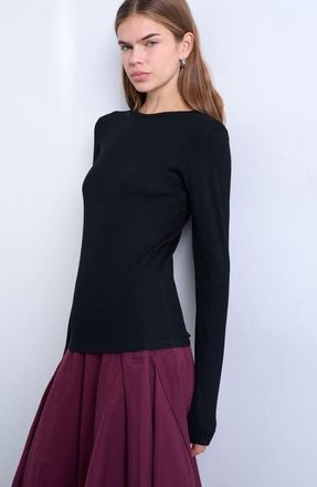 Topshop Long Sleeve Rib Top in Black at Nordstrom, Size X-Small