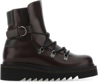 Ferragamo Borwn Solid Round Toe Boots