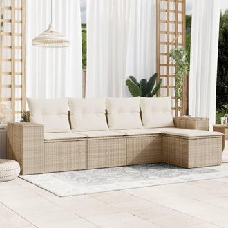 vidaXL Juego De Sof&aacute;s Jard&iacute;n Con Cojines 5 Pzas Rat&aacute;n Sint&eacute;tico Beige Vidaxl
