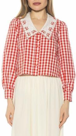 Alexia Admor Issey Embroidered Collar Button-Up Shirt in Red Gingham at Nordstrom Rack, Size X-Large