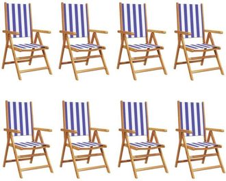vidaXL Vidaxl - Reclining Garden Chairs 8 pcs Blue and White Fabric and Solid Wood