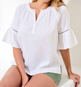 Tribal Raglan Sleeve Blouse In Gardenia