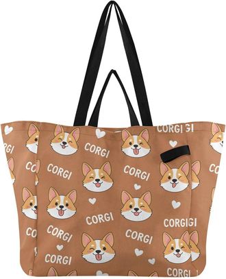 Generic Dog Brown print Reusable Canvas Tote Bag, Heavy Duty Grocery Shopping Bag with Double Handles Hard Bottom Large Capacity Work Groceries Travel
