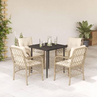 vidaXL Set Comedor De Jard&iacute;n 5 Pzas Con Cojines Rat&aacute;n Sint&eacute;tico Beige Vidaxl
