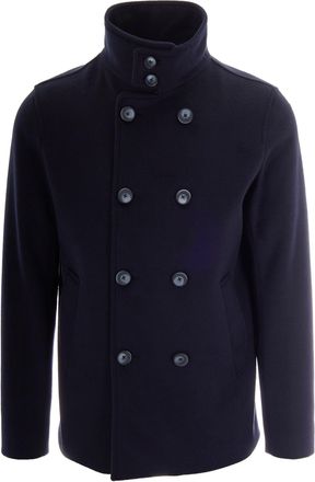 Herno Navy Blue High Neck Double-Breasted Coat