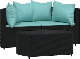 vidaXL Set De Muebles De Jard&iacute;n 3 Pzas Y Cojines Rat&aacute;n Sint&eacute;tico Negro Vidaxl