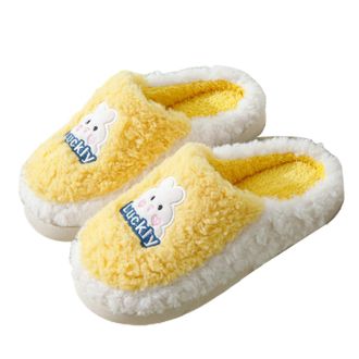 Generic Thick-soled plush slippers, unisex, warm, cartoon-patterned, stylish cotton slippers (Yellow, shoe size, Adult, Women, 4, Numeric Range, UK Footwear S