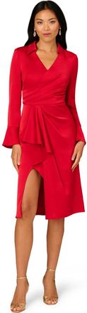 Adrianna Papell Womens Crepe Back Satin Midi Dress - Red - Size 14 UK
