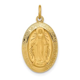 Diamond2Deal 14k Yellow Gold Polished and Satin Solid Miraculous Medal Oval Pendant