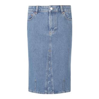 Marine Serre Denim Skirts, female, Blue, Size: XS Moon Laser Denim Skirt