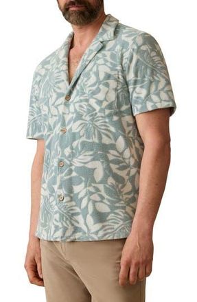 Faherty Cabana Floral Short Sleeve Terry Cloth Button-Up Shirt in Poolside Foliage Teal at Nordstrom Rack, Size X-Small