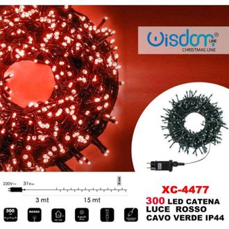 Trade Shop Trade Shop - Cadena De Luz 300 Led Luci&eacute;rnagas Luz Rojo Cable Verde Ip44 Xc-4477