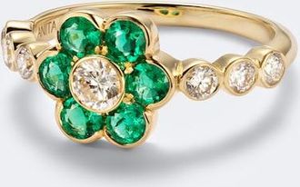 Anita Ko Flora 18kt gold ring with emeralds and diamonds