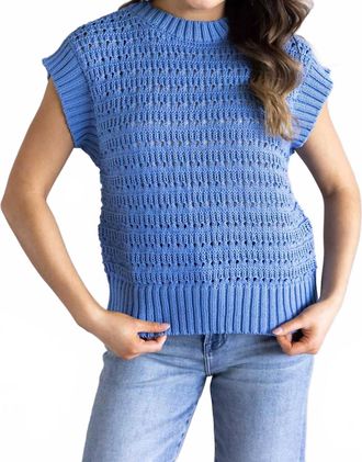 Elan Short Sleeve Open Sweater In Blue
