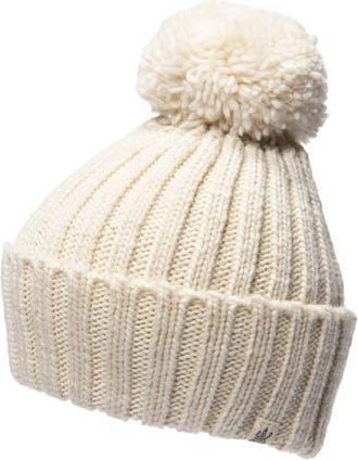Nirvanna Designs Park Fold Rib Pom Beanie in White at Nordstrom