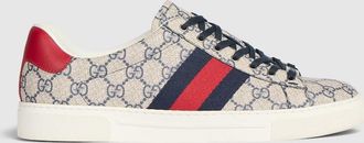 Gucci Mens Gucci Ace Sneaker With Web, Beige, GG Canvas