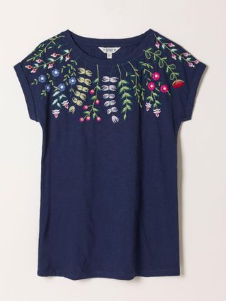 Fat Face FatFace Ivy Navy Floral Embroidered T-Shirt in Navy