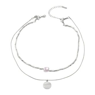 Dansk Copenhagen Vera 2in1 Korte Ketting - Geslepen Afwerking - Dames - Accessoires - Grijs - Maat: ONE Size