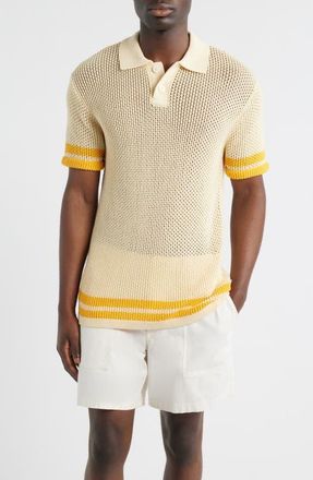 MAVRANS Stripe Open Stitch Organic Cotton Polo in Yellow at Nordstrom, Size X-Large